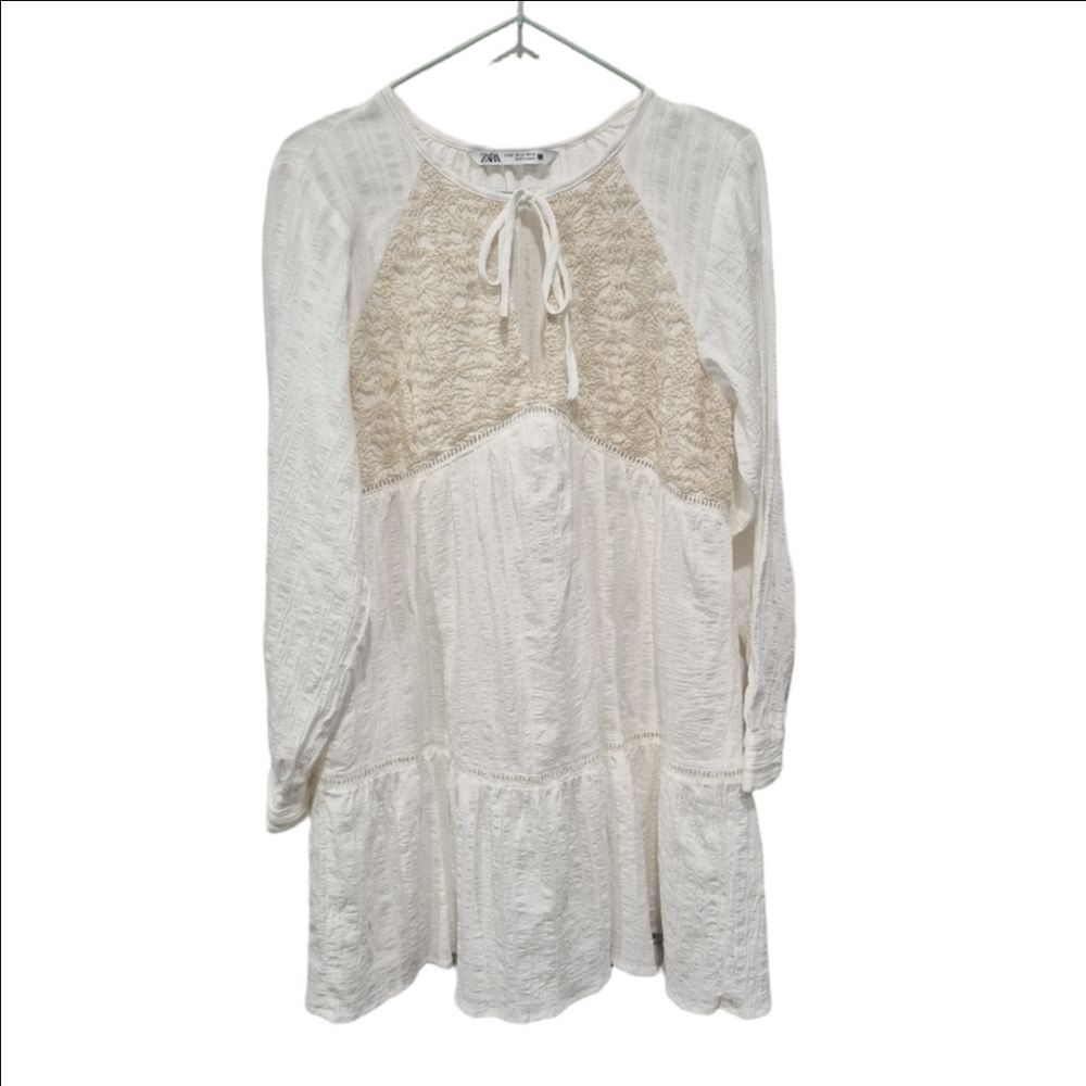 Zara Crochet Tiered Babydoll Boho Mini Dress